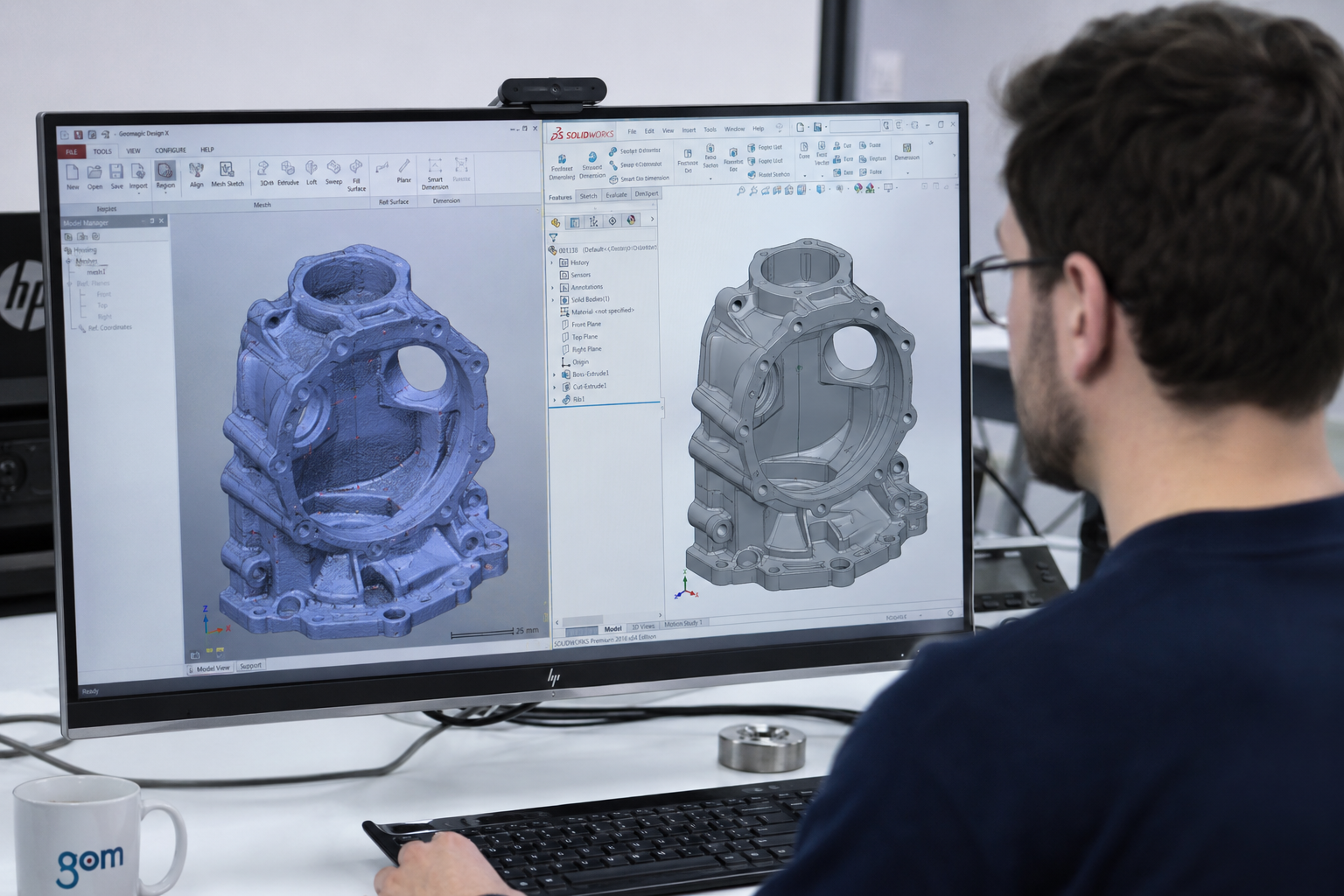 Ingenieur rekonstruiert ein 3D-Scan-Mesh zu einem parametrischen CAD-Modell in SolidWorks